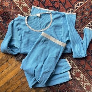 Blue waffle cotton vintage set long underwear